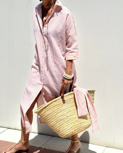 ARIELLA | STRINGED STRIPED SHIRT DRESS