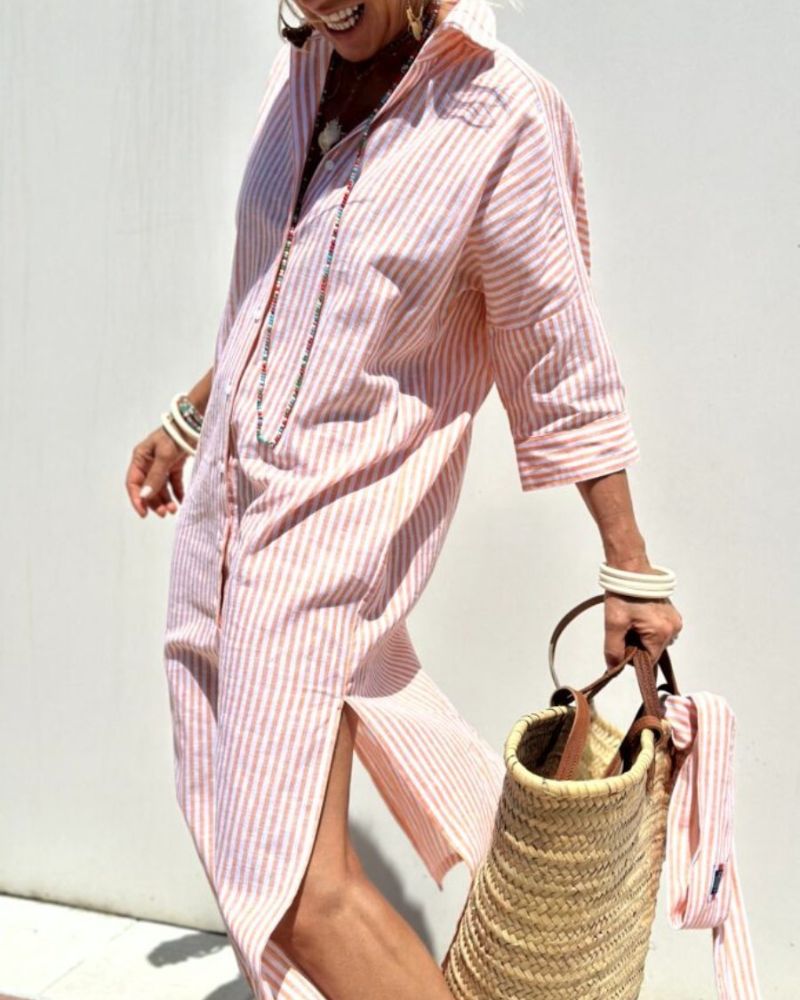 ARIELLA | STRINGED STRIPED SHIRT DRESS