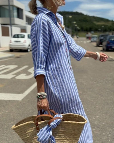 ARIELLA | STRINGED STRIPED SHIRT DRESS