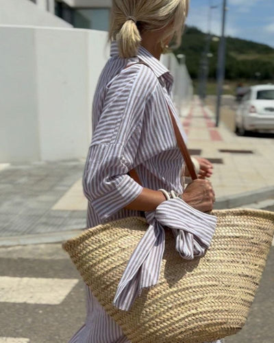 ARIELLA | STRINGED STRIPED SHIRT DRESS