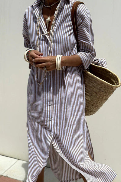 ARIELLA | STRINGED STRIPED SHIRT DRESS