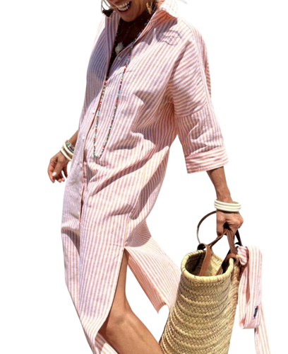 ARIELLA | STRINGED STRIPED SHIRT DRESS